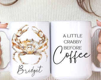 Personalized Crab Mug Custom Name Mug Funny Coffee Mug Coastal Beach Gift Nautical Gifts Ocean Mug Cute Crab Coffee Cup Gift for Her Him