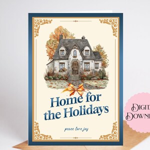 Weihnachtskarte, Zuhause für die Feiertage, Frieden, Liebe, Freude, Karte mit Gemütlichem Zuhause, Omas Haus 5 x 7 in druckbarer Weihnachten, Vintage Hausweihnachten