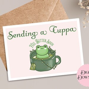 Carte imprimable, carte de voeux en pensant à vous, carte numérique 5 x 7 rétablissement, grenouille dans une tasse de thé, envoi d'une tasse de thé, je me sens mieux bientôt, dans ma tête