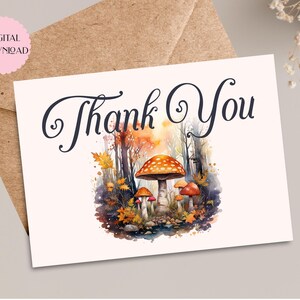 Carte de remerciement champignon : champignons aquarelles, couleurs d&#39;automne (téléchargement numérique)