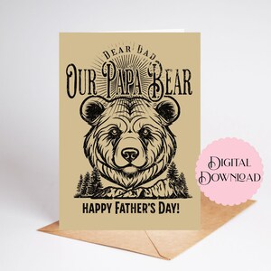 Carte imprimable pour la fête des pères, carte numérique pour papa, carte de voeux papa ours, carte ours rustique pour la fête des pères, carte de fils, fille, femme