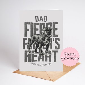Imprimable American Bull Dog, papa père féroce coeur, fête des pères heureuse 5 x 7 pouces téléchargement numérique voeux, papa amoureux des chiens, père Pitbull