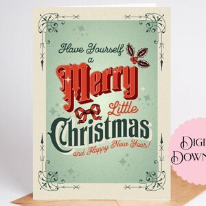 Download digitale Trascorri un felice Natale e un felice anno nuovo, biglietto di auguri 5 x 7 pollici, biglietto di Natale rosso e verde in stile vintage