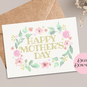 Afdrukbare Happy Mother's Day-kaart met zacht bloemdessin, digitale download kaart van 5 x 7, kaart voor moeder Waarderingsdag, beste moeder ooit, bedankt