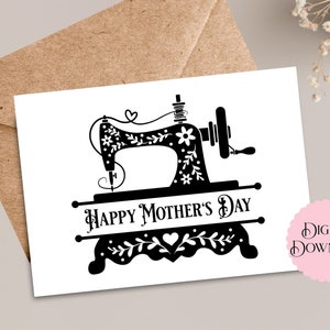 Tarjeta de costura imprimible para el Día de la Madre, tarjeta de felicitación digital para mamá, tarjeta vintage de 5x7 con máquina de coser para madre costurera, tarjeta para amantes de la costura.