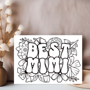 Printable Coloring Card for Mimi, Best Mimi Flower Card, 5x7 Inch Print ...