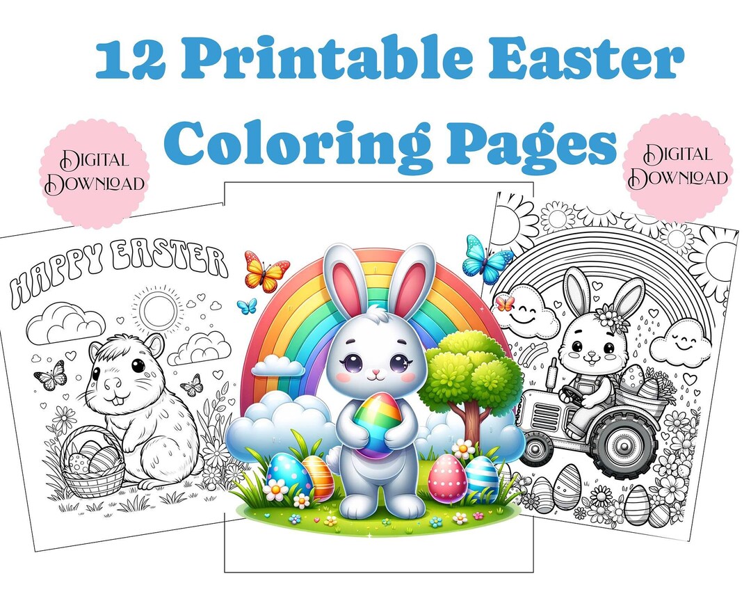 Easter Coloring Pages, 12 Printable Designs, Bunny Rabbit, Easter Eggs ...