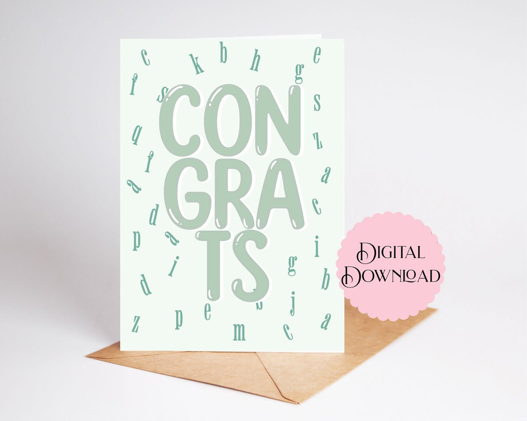 Printable Baby Card, Congrats! 5x7 Inch Card for Baby Shower, Green ...