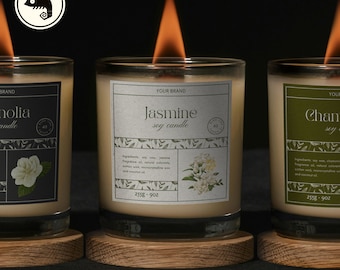 Plantilla de Canva para etiqueta de vela imprimible, paquete de etiquetas de vela con flores, plantilla de etiqueta personalizada, diseño editable, plantilla de Canva para etiqueta personalizada