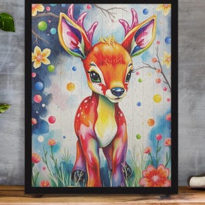 Rainbow Deer Jigsaw Puzzle, Brain Teaser, Relaxing Activity, Stress Relief, Family Fun