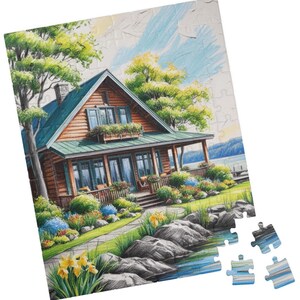 Lake House on a Spring Day Jigsaw Puzzle, Brain Teaser, Relaxing Activity, Stress Relief, Family Fun