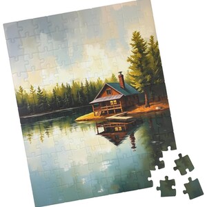 Cozy Lake Cabin Jigsaw Puzzle, Brain Teaser, Relaxing Activity, Stress Relief, Family Fun