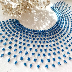 Blue Beaded necklace elegant necklace blue beaded necklace  gift for her white and blue necklace gift for wife luxurious necklace
