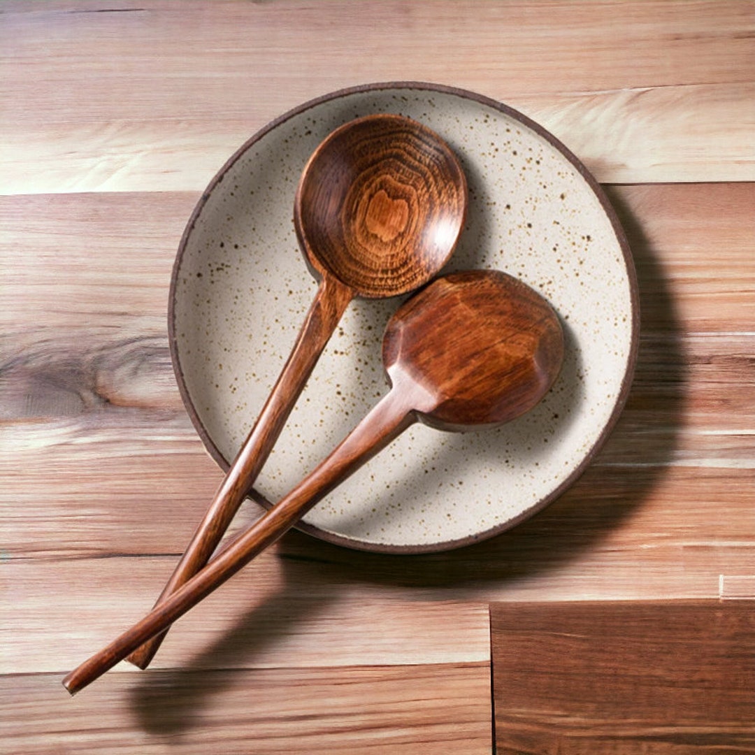 Japanese Style Wooden Spoon, Long Handle Ramen Spoon, Handmade Japanese