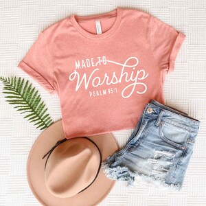 Made To Worship Scripture | Short Sleeve Crew Neck | Scripture Tee | Worship Tee | Christian Tee | Women&#39;s Graphic Tee