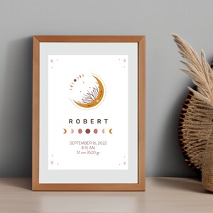 Boho Baby Birth Print for Boys - Personalized Newborn Gift, Editable Nursery Decor, Editable baby birth print, Baby Gift