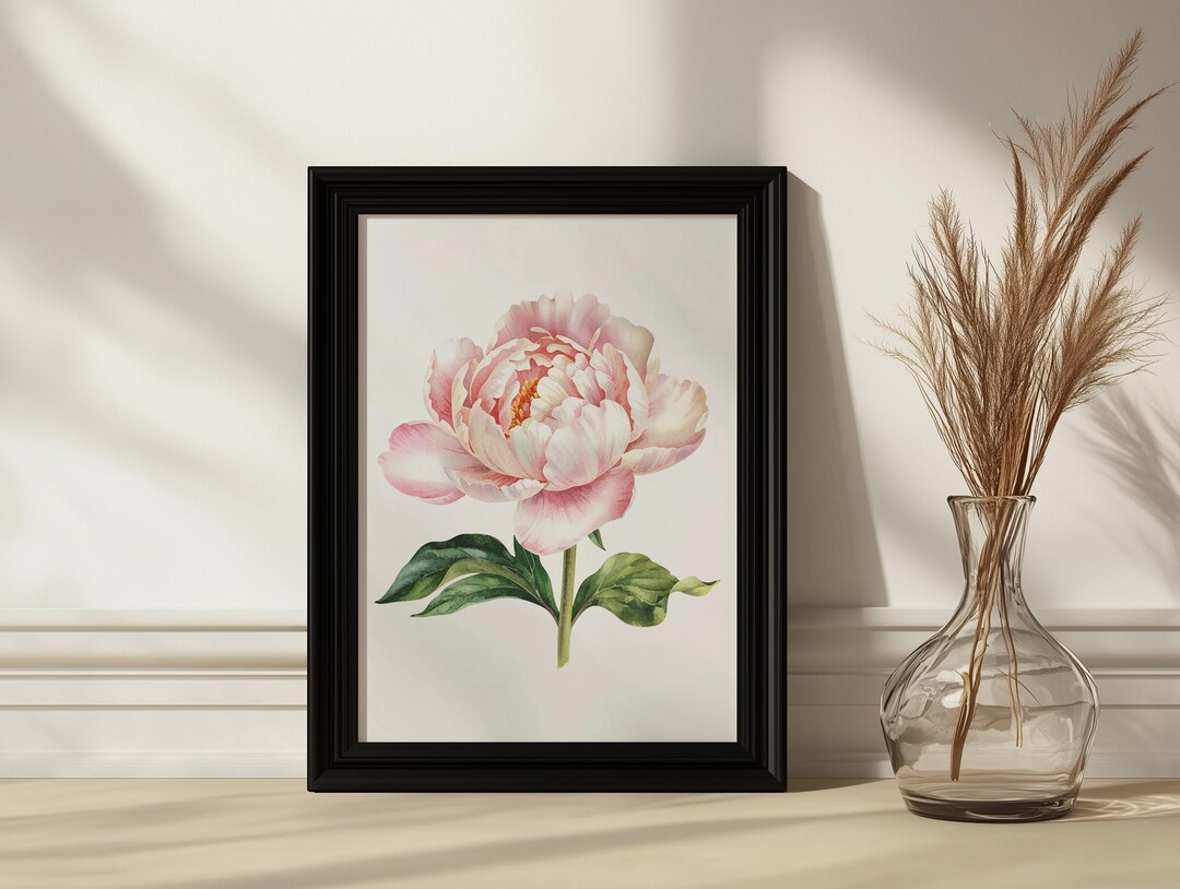 Peony Wall Art Printable, Pink Flower Print, Botanical Peony ...