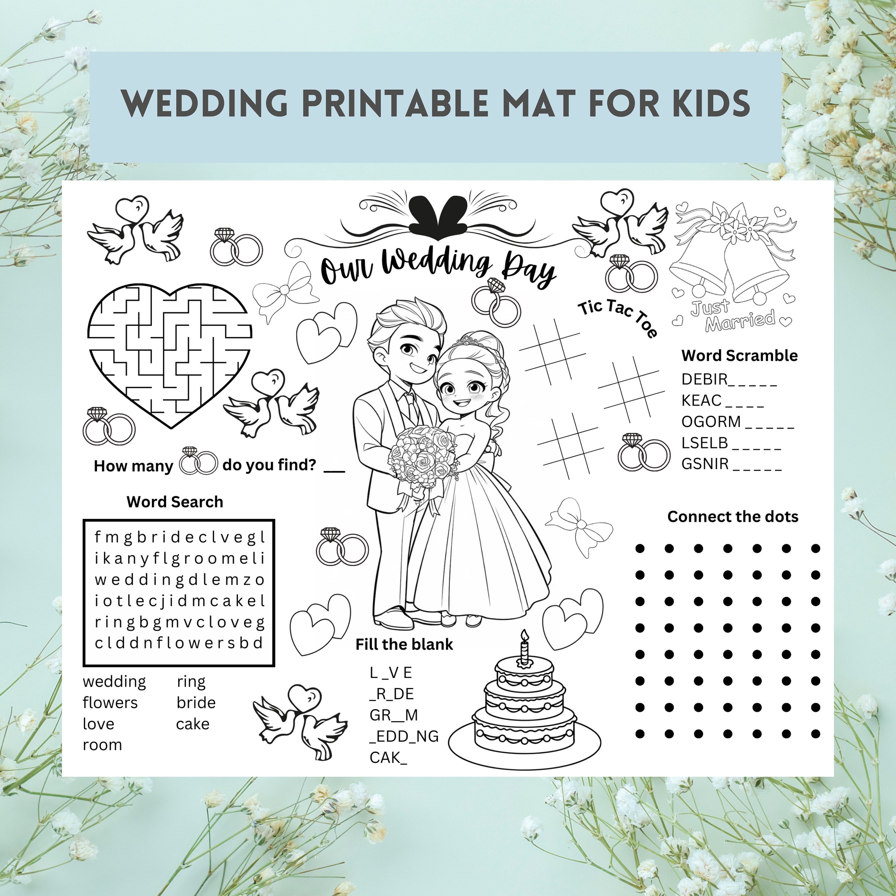 Our Wedding Day Printable Placemat/wedding Coloring Placemat for Kids ...