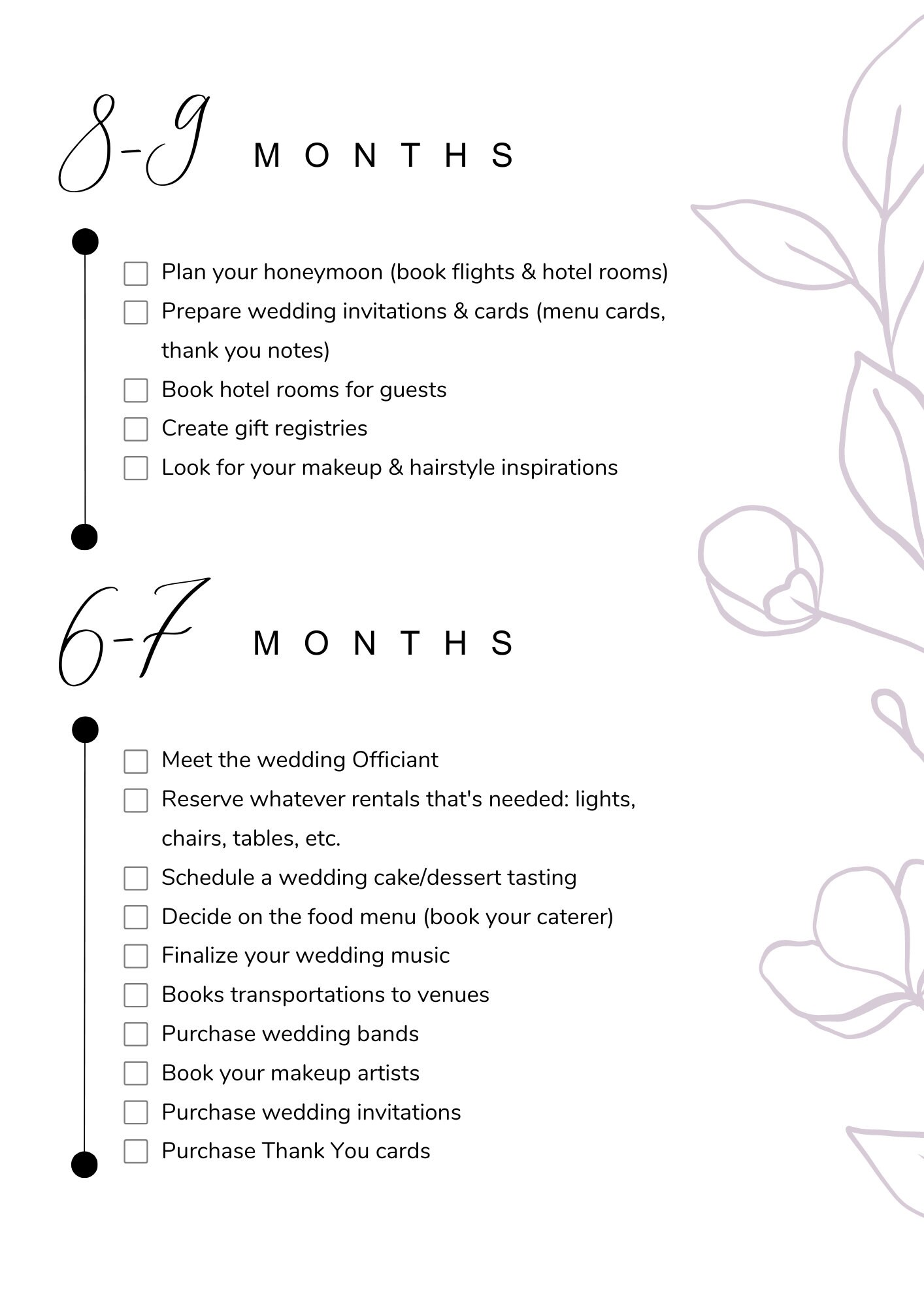Wedding Planner Checklist/ Printable Wedding Worksheet/ Month by Month Wedding Planner Checklist ...