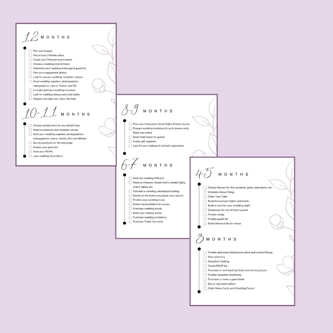 Wedding Planner Checklist/ Printable Wedding Worksheet/ Month by Month ...