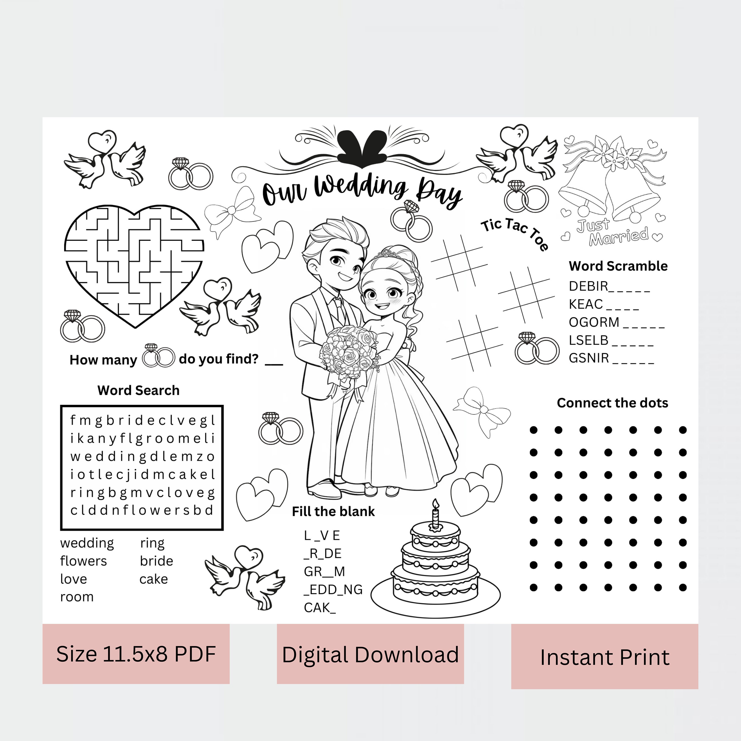 Our Wedding Day Printable Placemat/wedding Coloring Placemat for Kids ...