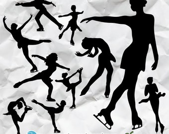 Ice skater in silhouette, ice skater svg, male ice skater line art, female ice skater, instant download