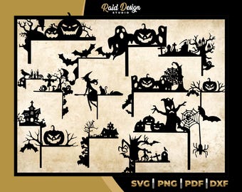 Halloween frame in silhouette, laser cut file, halloween svg, halloween door frame bundle, instant download