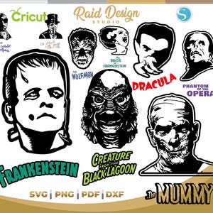 Classic Monsters collection, face of frankenstein, svg wolfman, the mummy svg, creature from the black lagoon, instant download