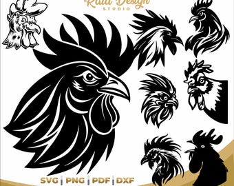 Rooster face silhouette in svg, angry rooster face in svg, rooster face dxf for tattoo, fighting rooster png, angry rooster