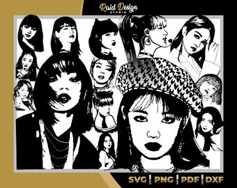 Blackpink silhouette, blackpink members svg, pop music members svg, jennie design, realistic blackpink line art