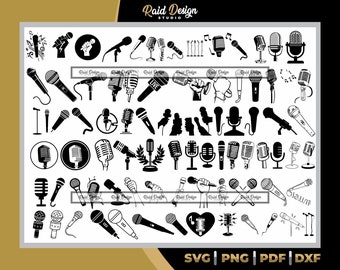 Microphone designs for printing, set of microphones for laser cutting, microphone to set karaoke, instant download