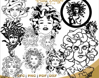 Medusa Lineart clipart bundle, svg face medusa, mythological creature in svg, cricut medusa, medusa designs for t-shirt