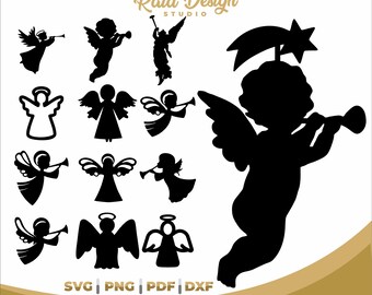Angels and cherubs in silhouette for holy week, instant download