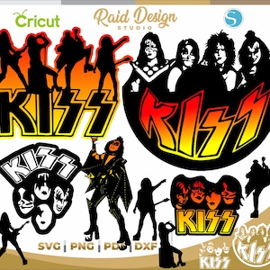 Bundel met rockbandontwerpen, logo van rocksterren, rockzanger, silhouet van de rockband Kiss, Kiss SVG, Kiss-ontwerpen, Kiss-logo, Kiss-clipart
