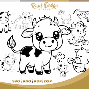 Baby cow line art design for printing in svg, animated cow dxf for laser cutting, animated cow svg, cow cartoon for t-shirt, baby cow svg