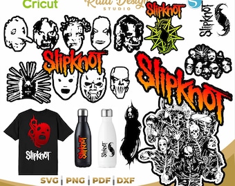 Collection Slipknot designs, svg logo slipknot silhouette, rock band, masks of rockstars, pentagram rock band