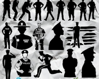 Police silhouette, police women clipart, profile police lineart, police png designs, police bundle svg, bundle police silhouette designs