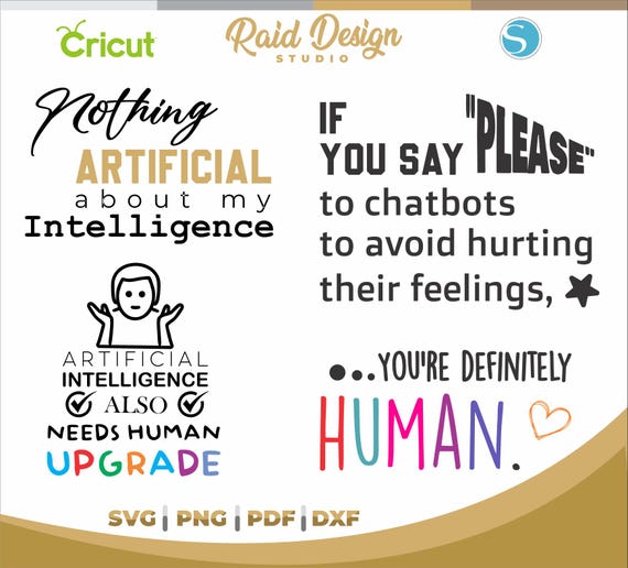 Funny artificial intelligence quotes, T-shirt ideas with reference to artificial intelligence, funny phrases for artificial intelligence svg