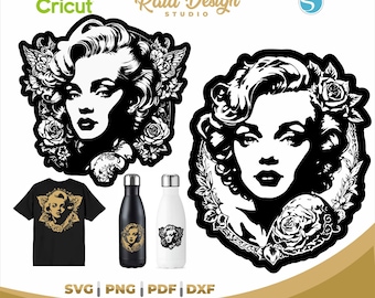 Marilyn Monroe Floral, svg, dxf floral marilyn, cute marilyn monroe with flowers, png marilyn floral with roses