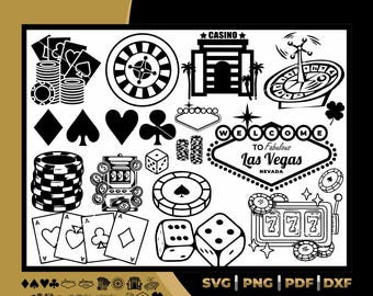 Casino design package, las vegas logo, casino silhouette, digital file for printing, casino design for laser cutting, line art for print