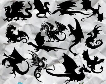 dragon silhouette to print, medieval dragon, silhouette to print dragon tattoo, flying dragon for paper cutting, instant download