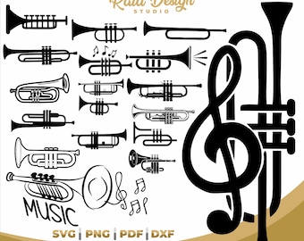 Trumpet Bundel designs, logo for a music school, svg trumpet brand, designs of trumpet