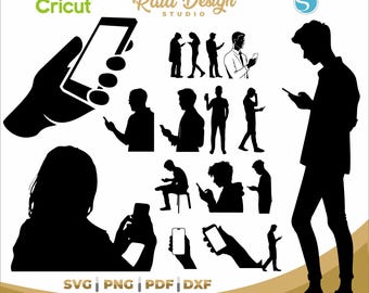 People with smartphone, silhouette of People with smartphone, svg of People with smartphone, women watching smartphone