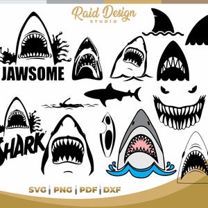 Shark Svg silhouette, Shark clipart bundle, Shark bite silhouette, Shark quotes, Shark animated face, beach ideas for table