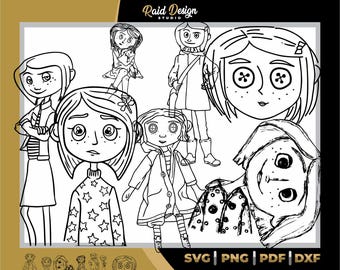 Cute Coraline designs for printing, Coraline character line art, Coraline svg, instant download, digital file in svg png df pdf