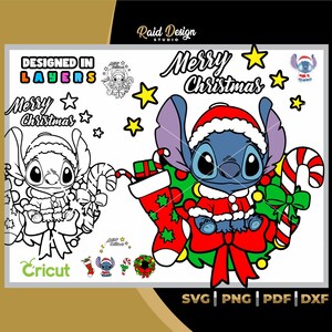 Joyeux Noël Stitch svg, Stitch avec des couleurs superposées, Stitch line art pour Noël, design Stitch unique pour la fin de l’année