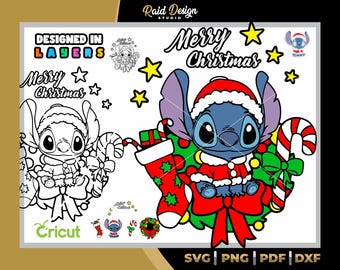 Merry Christmas Stitch svg, Stitch with layered colors, Stitch line art for Christmas, unique Stitch design for the end of the year