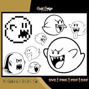 Fantasma de Mario Bros em silhueta, fantasma de Mario Bros SVG, fantasma animado, design de fantasma infantil para o Halloween, fantasma com a língua para fora
