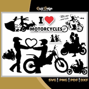 Coppia di motociclisti, matrimonio di motociclisti, silhouette di coppia di motociclisti, pacchetto di disegni di motociclisti, silhouette divertente di coppia di motociclisti, donna motociclista, png di motociclisti