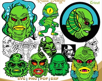 Creature design in silhouette, creature from the black lagoon, colorful creature image, digital creature drawing in png, cryptid classic